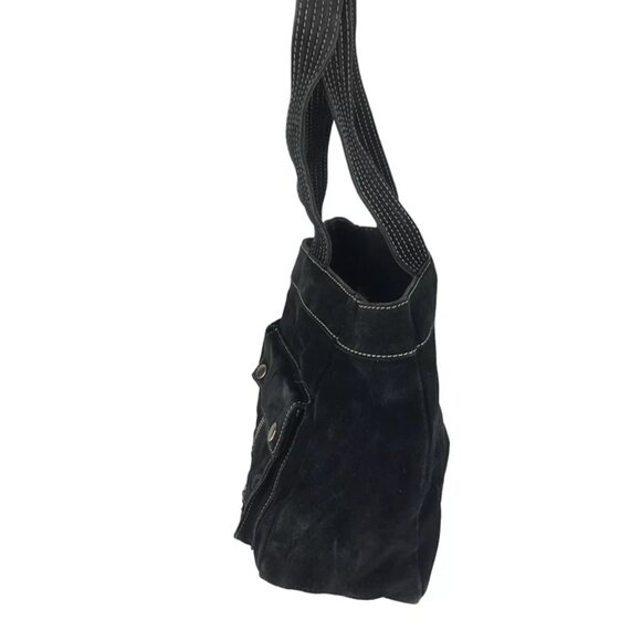 Banana Republic Tote Shoulder Bag Womens Black Suede Pockets Double Handles - Picture 2 of 8